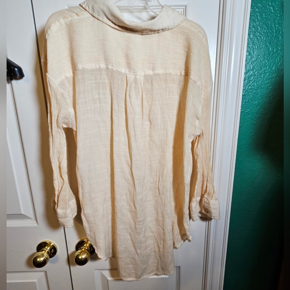 Cupio Shirt cream Tunic Top Button Front High Low Hem 3/4 Sleeve - Picture 4 of 8